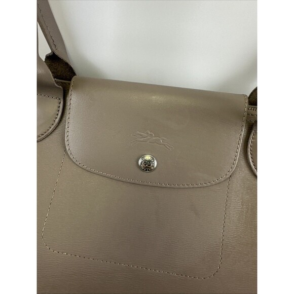 Longchamp Le Pliage City Tote Bag Taupe Leather Coated Canvas Zip Large Flap - Picture 2 of 16